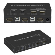 Переключатель KVM Switch 2 USB/4 HDMI DK102 поддержка 4К/60HZ, HDMI 2.0, HDCP 2.2