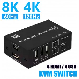 КВМ Переключатель KVM Switch 4 USB/4 HDMI DK104v2 поддержка 8К/60HZ, 4K/120HZ, HDMI 2.0, HDCP 2.3