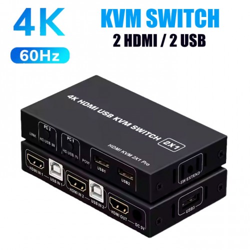 КВМ Переключатель DK102 - 2 USB-HDMI, KVM Switch поддержка 4К/60HZ, HDMI 2.0, HDCP 2.2CP 2.2