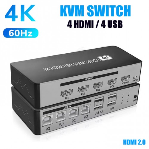 КВМ Переключатель KVM Switch 4 USB-  4 HDMI FD004K поддержка 4К/30HZ, Hotkey