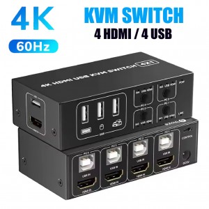 КВМ Переключатель KVM Switch 4 USB-  4 HDMI DK104 поддержка 4К/60HZ, HDMI 2.0, HDCP 2.2