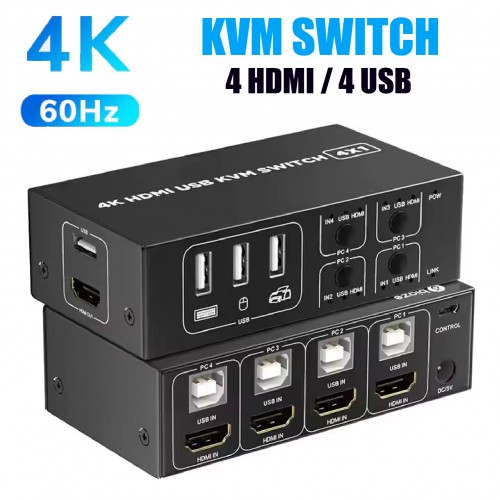 КВМ Переключатель KVM Switch 4 USB- 4 HDMI DK104 поддержка 4К/60HZ, HDMI 2.0, HDCP 2.2