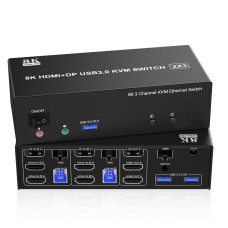 KVM-переключатель LiNK-T LT303HDL1 на 2 компьютера и 3 монитора, HDMI, DisplayPort, 8K, LAN