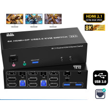 KVM-переключатель LiNK-T HDL12 на 2 компьютера и 3 монитора, HDMI, DisplayPort, 8K, LAN