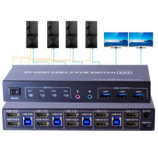 KVM-переключатель LiNK-T KVM4402 на 4 компьютера и 2 монитора, HDMI 4K 60 Гц, USB 3.0